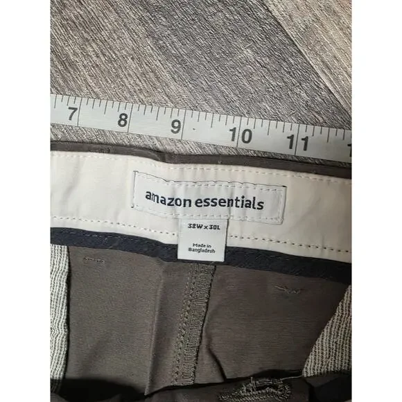 AMAZON ESSENTIALS Mens Gray Flat Front Stretch Slim Fit Chino Pants 38W30L NEW - Picture 3 of 6